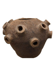 Round coral shaped terra cotta vessel pot from Thailand.